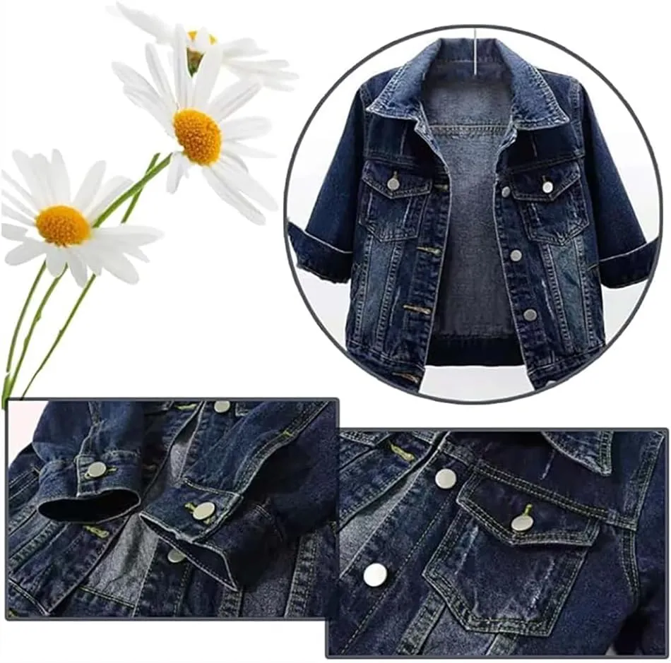 3/4 Sleeve Short Denim Jacket Plus Size,Jeans Jackets for Women 2024, Lapel Button Down Casual Jean Jackets