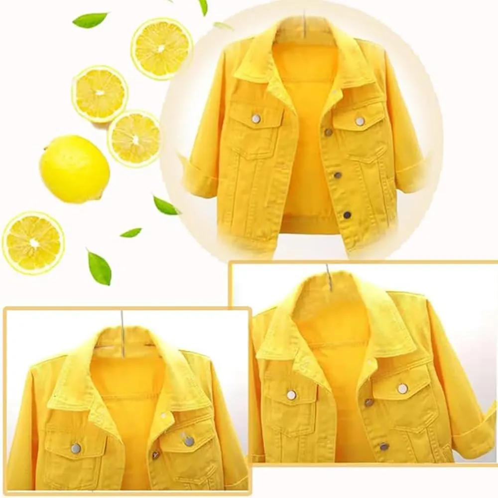 3/4 Sleeve Short Denim Jacket Plus Size,Jeans Jackets for Women 2024, Lapel Button Down Casual Jean Jackets