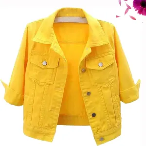 3/4 Sleeve Short Denim Jacket Plus Size,Jeans Jackets for Women 2024, Lapel Button Down Casual Jean Jackets
