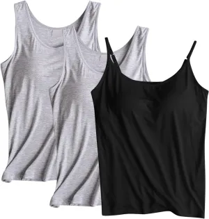 3PCS T-Shirt with Built-in Bra Women Workout Yoga Tank Tops Sleeveless Padded Bra Soft Comfy Camisole Athletic Shirts