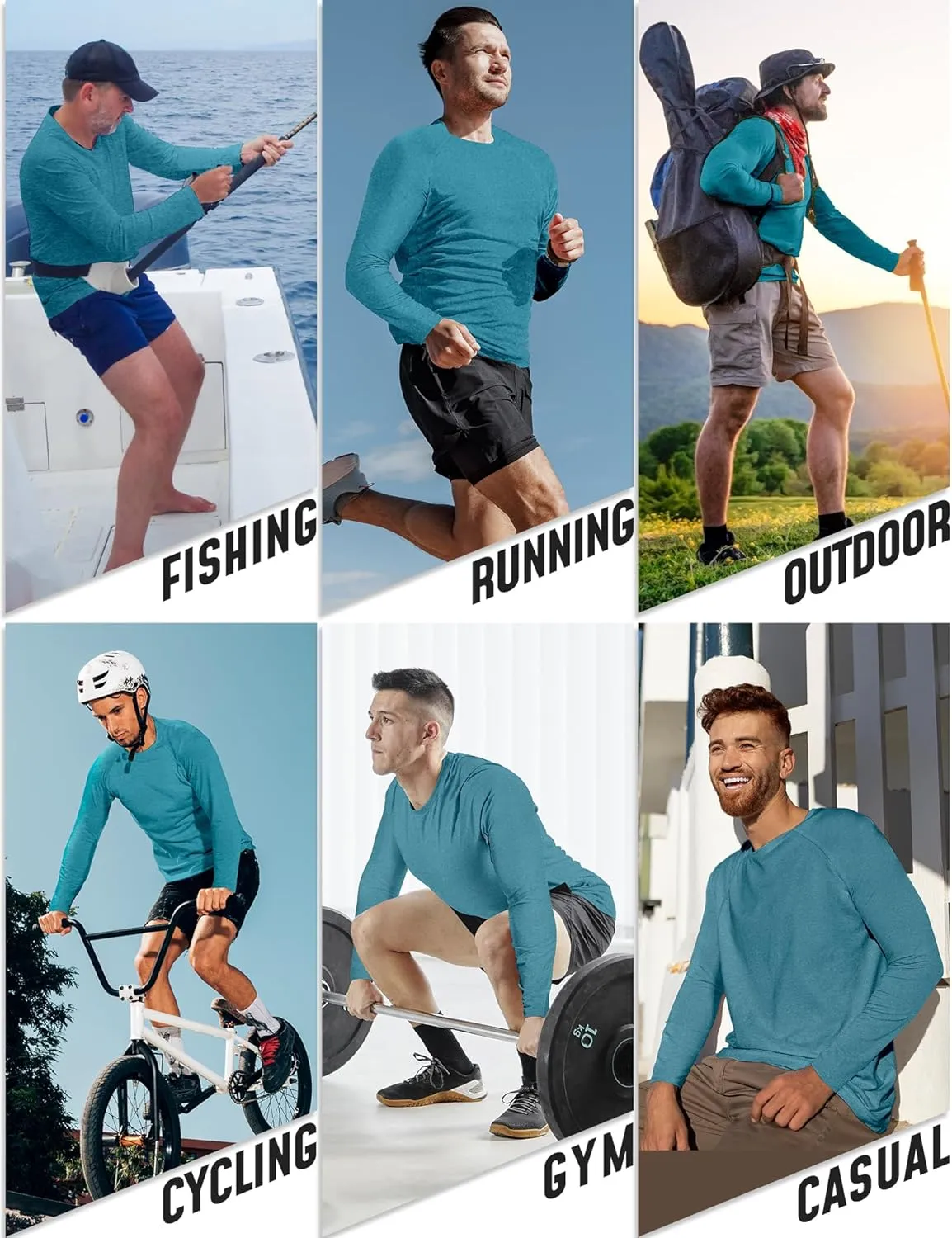 4 Pack Mens Long Sleeve Tee Shirts UPF 50  Rash Guard Quick Dry Fit Workout Gym Fishing Athletic Tshirt