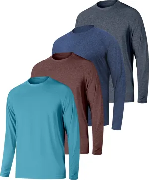 4 Pack Mens Long Sleeve Tee Shirts UPF 50  Rash Guard Quick Dry Fit Workout Gym Fishing Athletic Tshirt