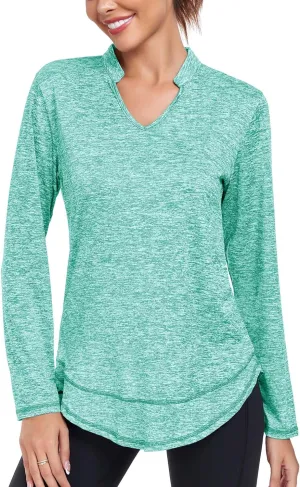 Absttith Women's Long Sleeve Workout Shirts Running Yoga Tops Athletic V Neck Sport Tee Side Split