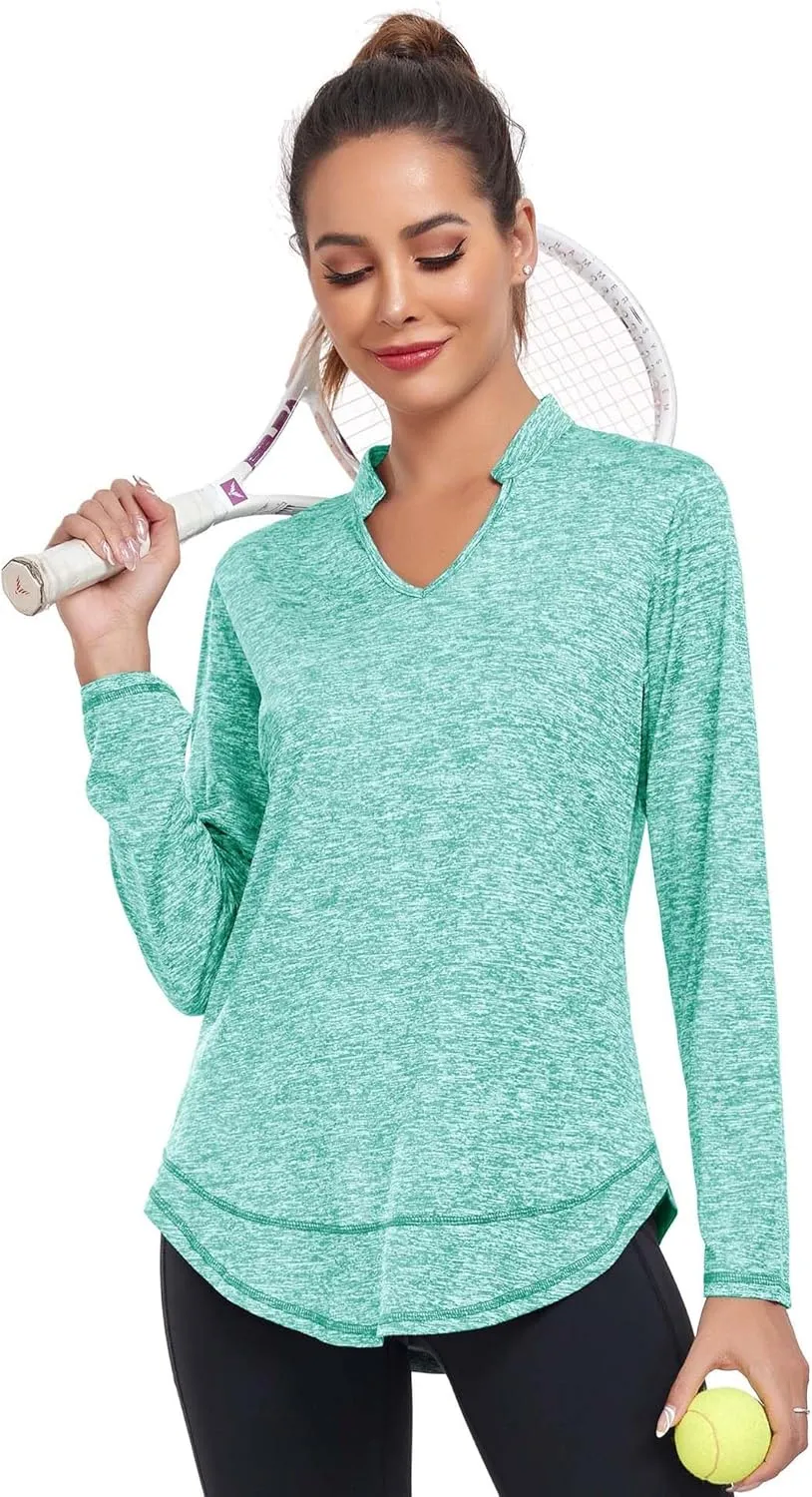 Absttith Women's Long Sleeve Workout Shirts Running Yoga Tops Athletic V Neck Sport Tee Side Split