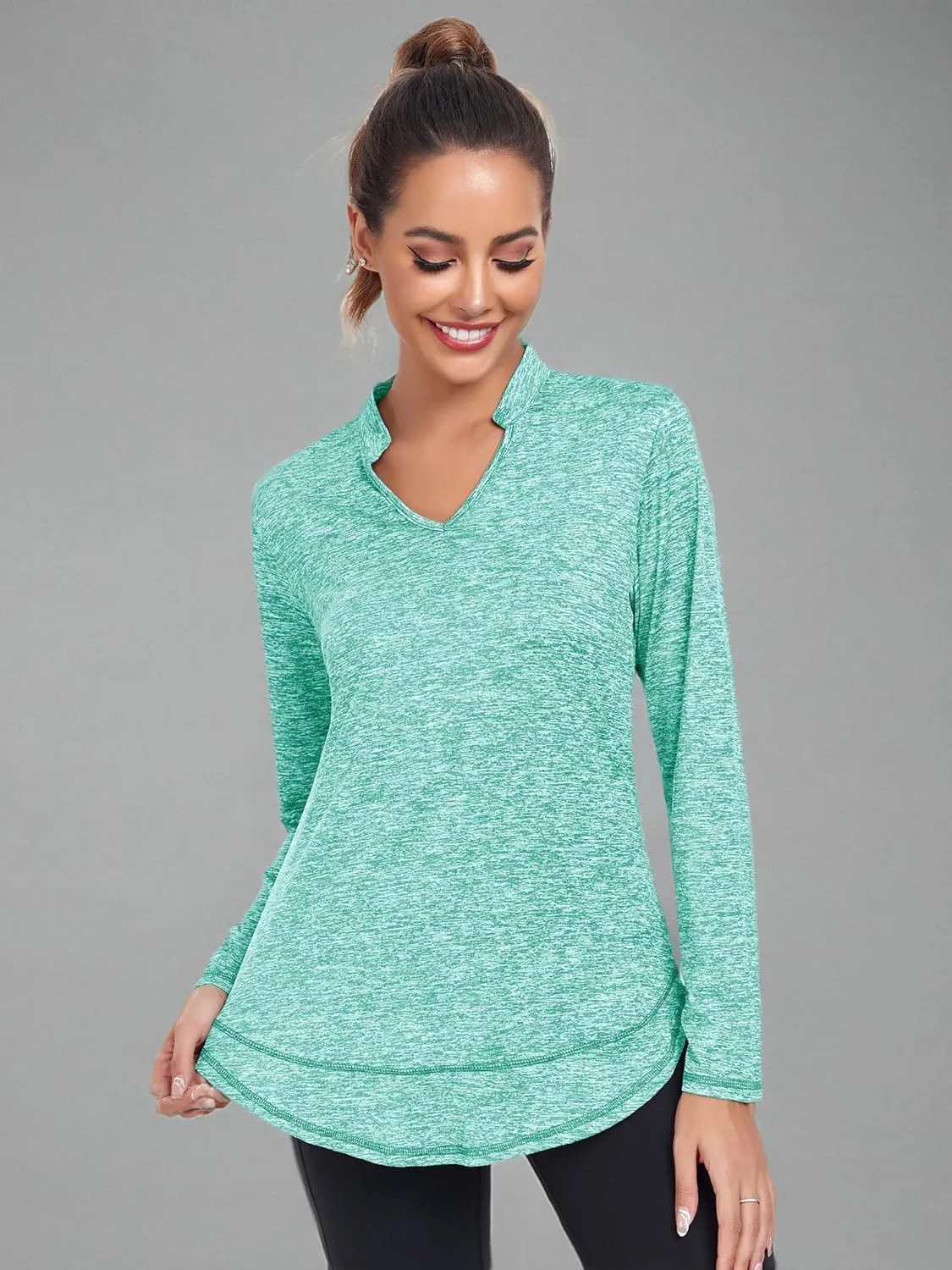 Absttith Women's Long Sleeve Workout Shirts Running Yoga Tops Athletic V Neck Sport Tee Side Split