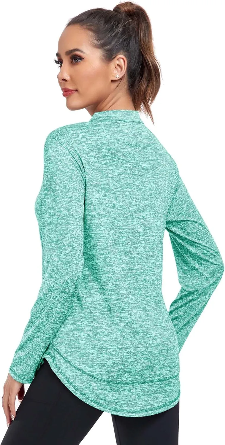 Absttith Women's Long Sleeve Workout Shirts Running Yoga Tops Athletic V Neck Sport Tee Side Split