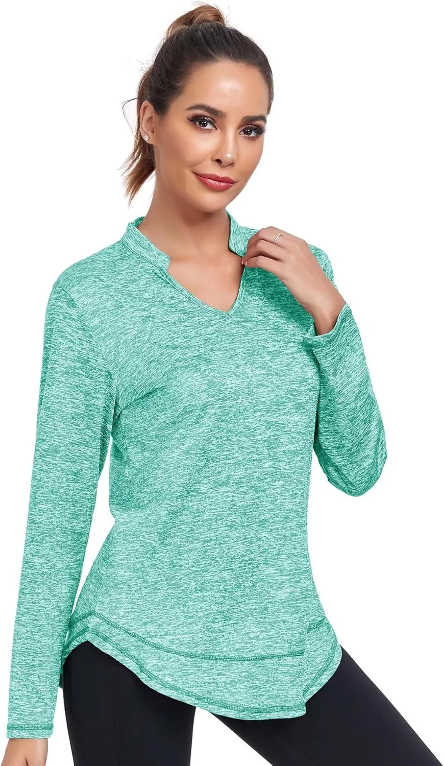 Absttith Women's Long Sleeve Workout Shirts Running Yoga Tops Athletic V Neck Sport Tee Side Split