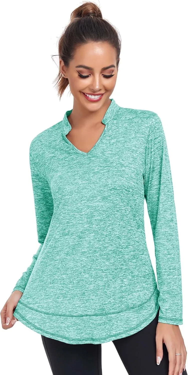 Absttith Women's Long Sleeve Workout Shirts Running Yoga Tops Athletic V Neck Sport Tee Side Split