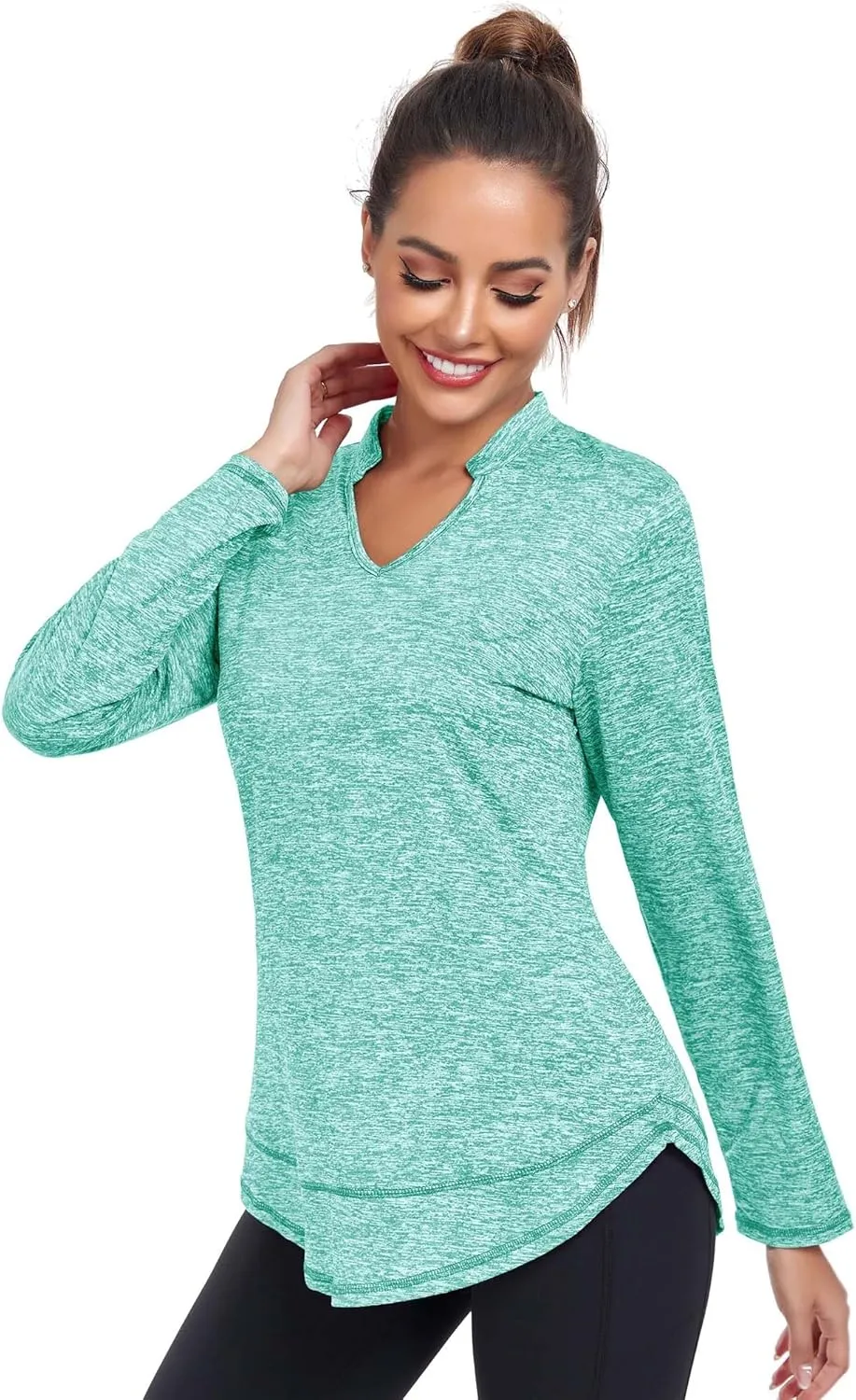 Absttith Women's Long Sleeve Workout Shirts Running Yoga Tops Athletic V Neck Sport Tee Side Split