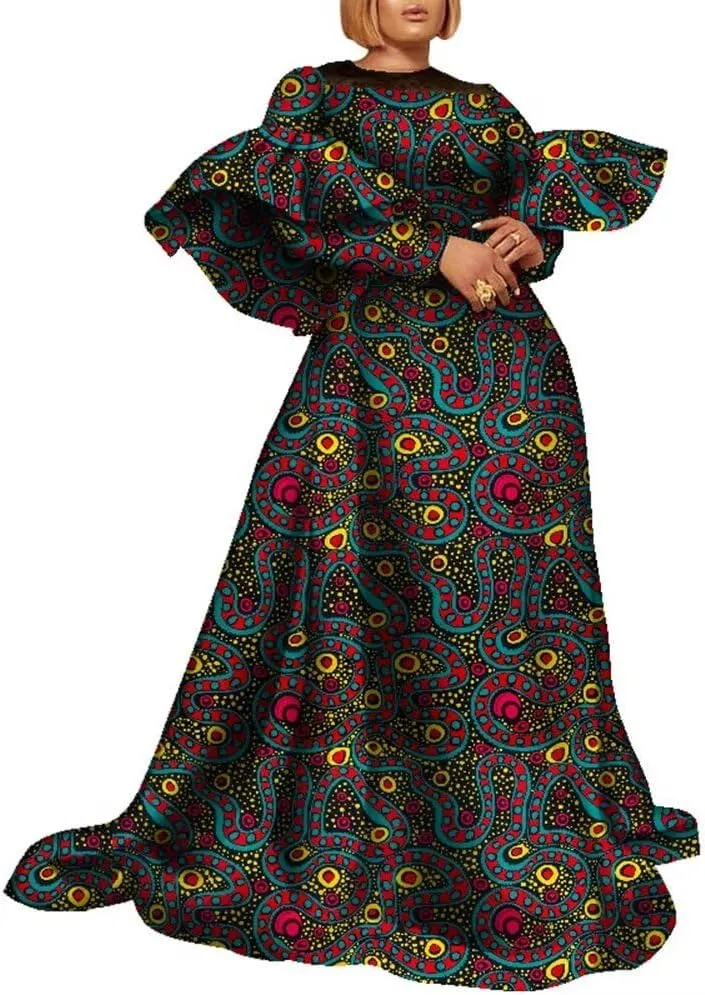 African Dresses for Women Beautiful Long Skirt Traditional Ankara Kente Print for Party Wedding