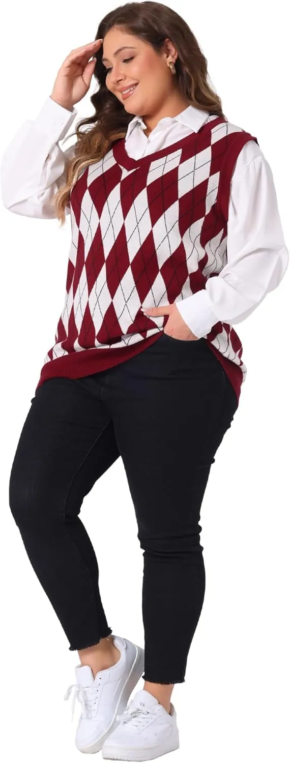 Agnes Orinda Plus Size Sweater Vest for Women Plaid Cable Knit Sleeveless Pullover Crop Top Sweater Vests