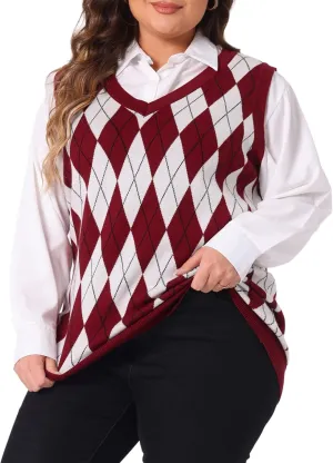 Agnes Orinda Plus Size Sweater Vest for Women Plaid Cable Knit Sleeveless Pullover Crop Top Sweater Vests