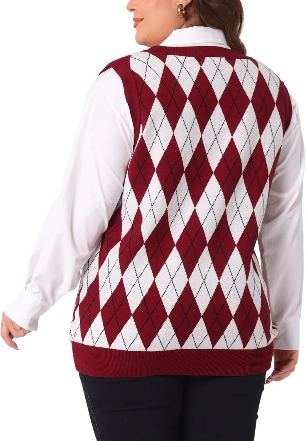 Agnes Orinda Plus Size Sweater Vest for Women Plaid Cable Knit Sleeveless Pullover Crop Top Sweater Vests