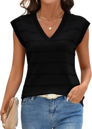 AKEWEI Sweater Vest Women Sleeveless Knitted V Neck Cap Sleeve Pullover Tank Tops 2025 Summer Fall Fashion Causal Trendy
