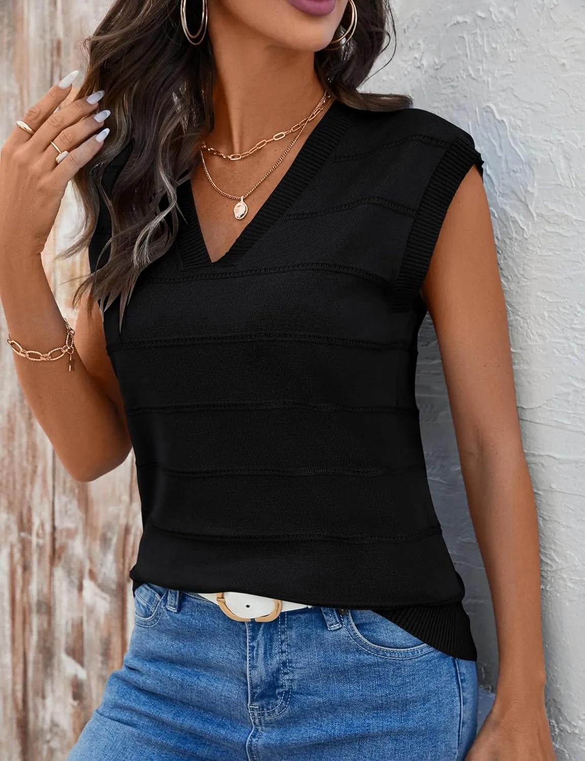 AKEWEI Sweater Vest Women Sleeveless Knitted V Neck Cap Sleeve Pullover Tank Tops 2025 Summer Fall Fashion Causal Trendy