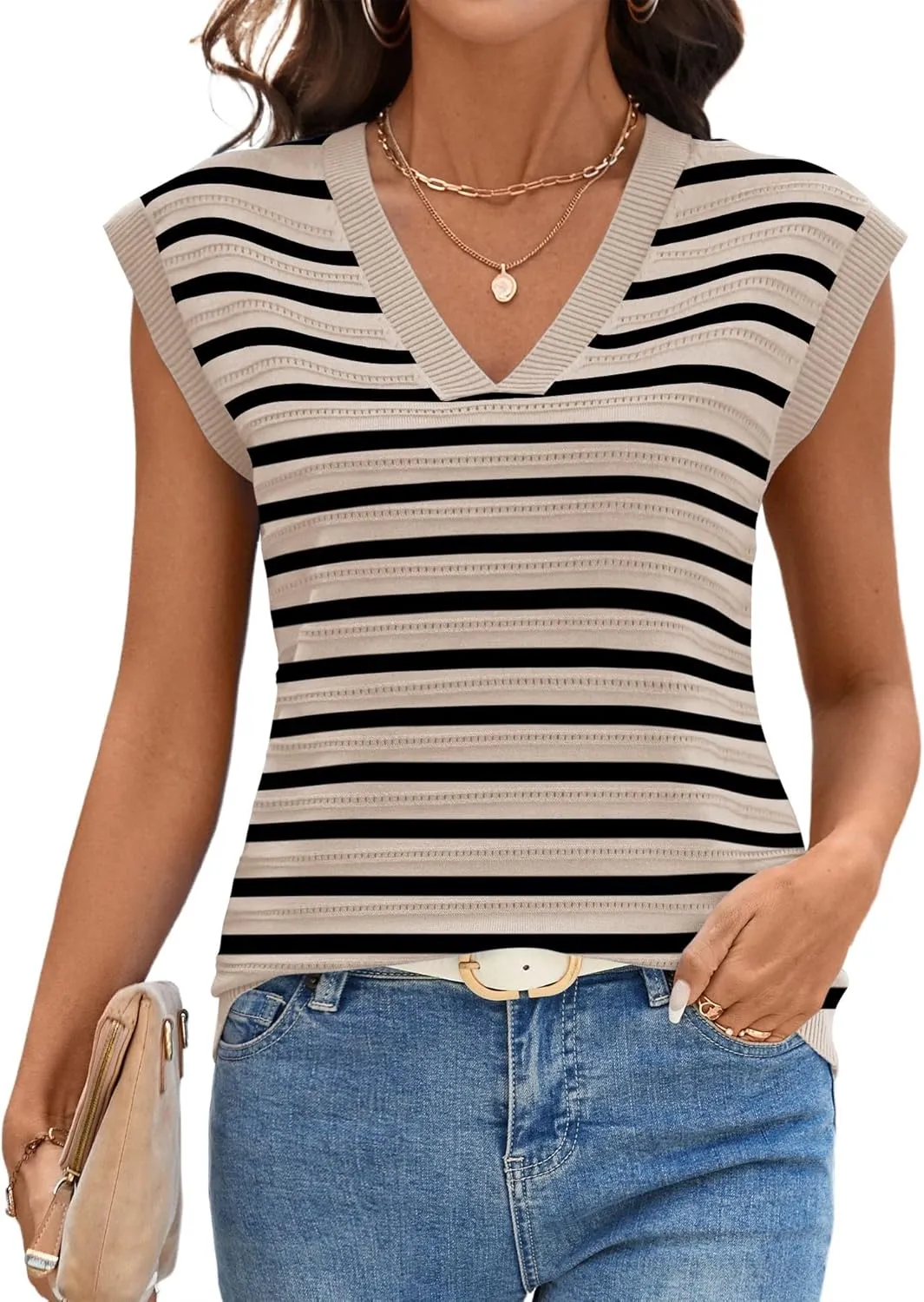 AKEWEI Sweater Vest Women Sleeveless Knitted V Neck Cap Sleeve Pullover Tank Tops 2025 Summer Fall Fashion Causal Trendy