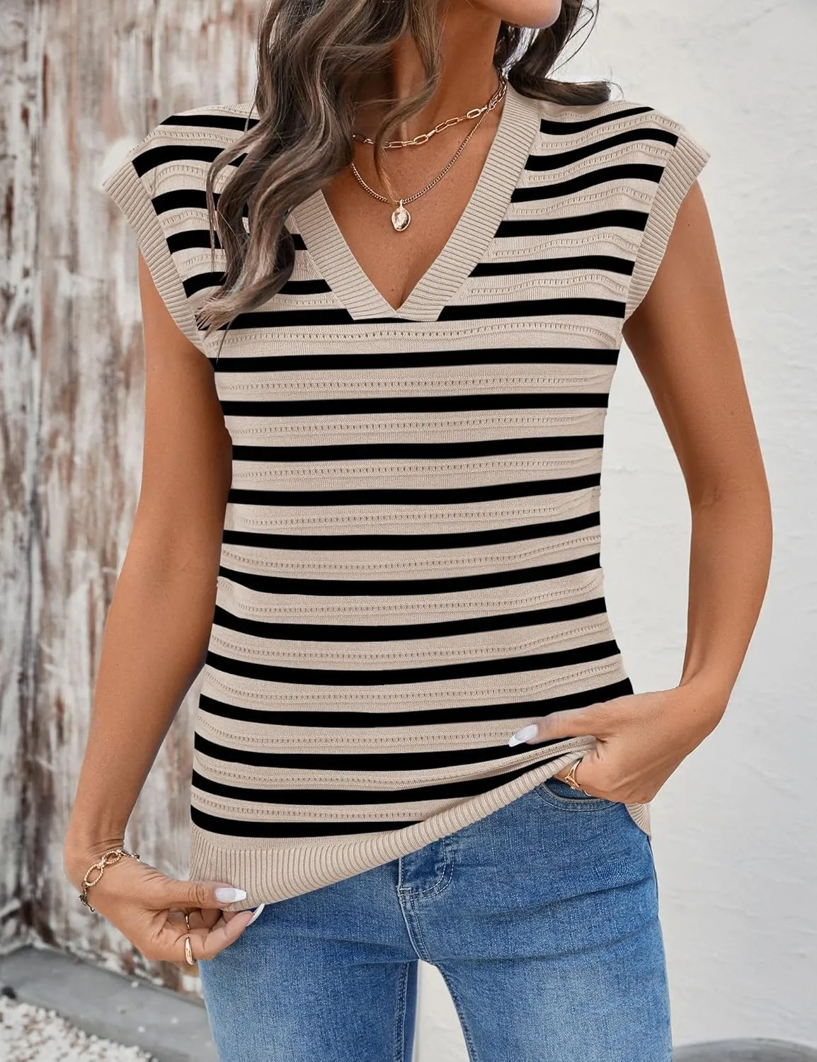 AKEWEI Sweater Vest Women Sleeveless Knitted V Neck Cap Sleeve Pullover Tank Tops 2025 Summer Fall Fashion Causal Trendy