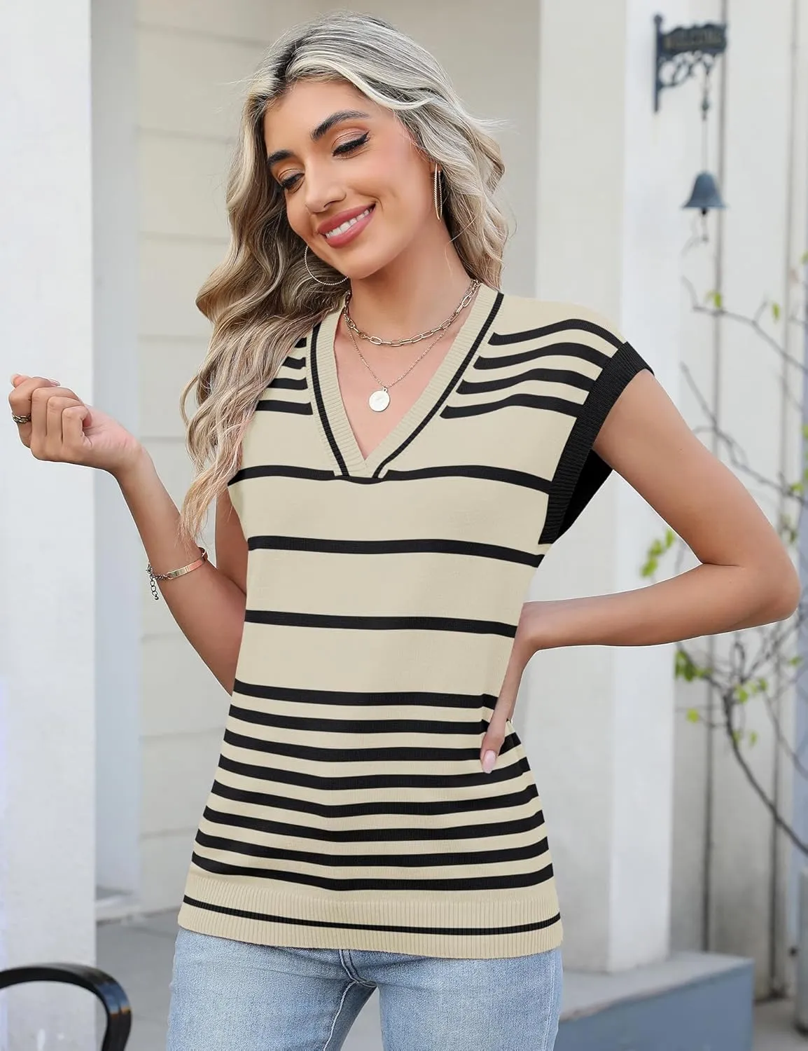 AKEWEI Sweater Vest Women Sleeveless Knitted V Neck Cap Sleeve Pullover Tank Tops 2025 Summer Fall Fashion Causal Trendy