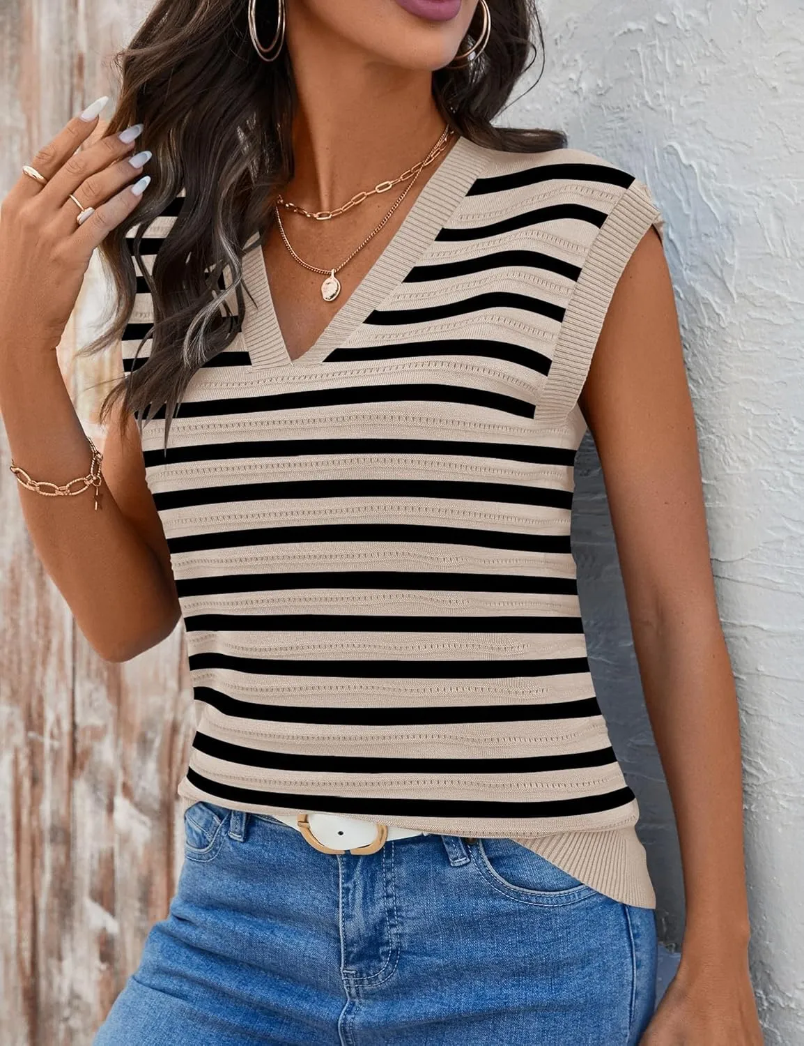 AKEWEI Sweater Vest Women Sleeveless Knitted V Neck Cap Sleeve Pullover Tank Tops 2025 Summer Fall Fashion Causal Trendy