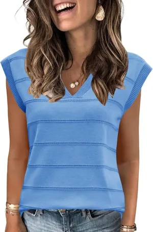 AKEWEI Sweater Vest Women Sleeveless Knitted V Neck Cap Sleeve Pullover Tank Tops 2025 Summer Fall Fashion Causal Trendy