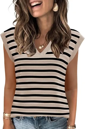 AKEWEI Sweater Vest Women Sleeveless Knitted V Neck Cap Sleeve Pullover Tank Tops 2025 Summer Fall Fashion Causal Trendy