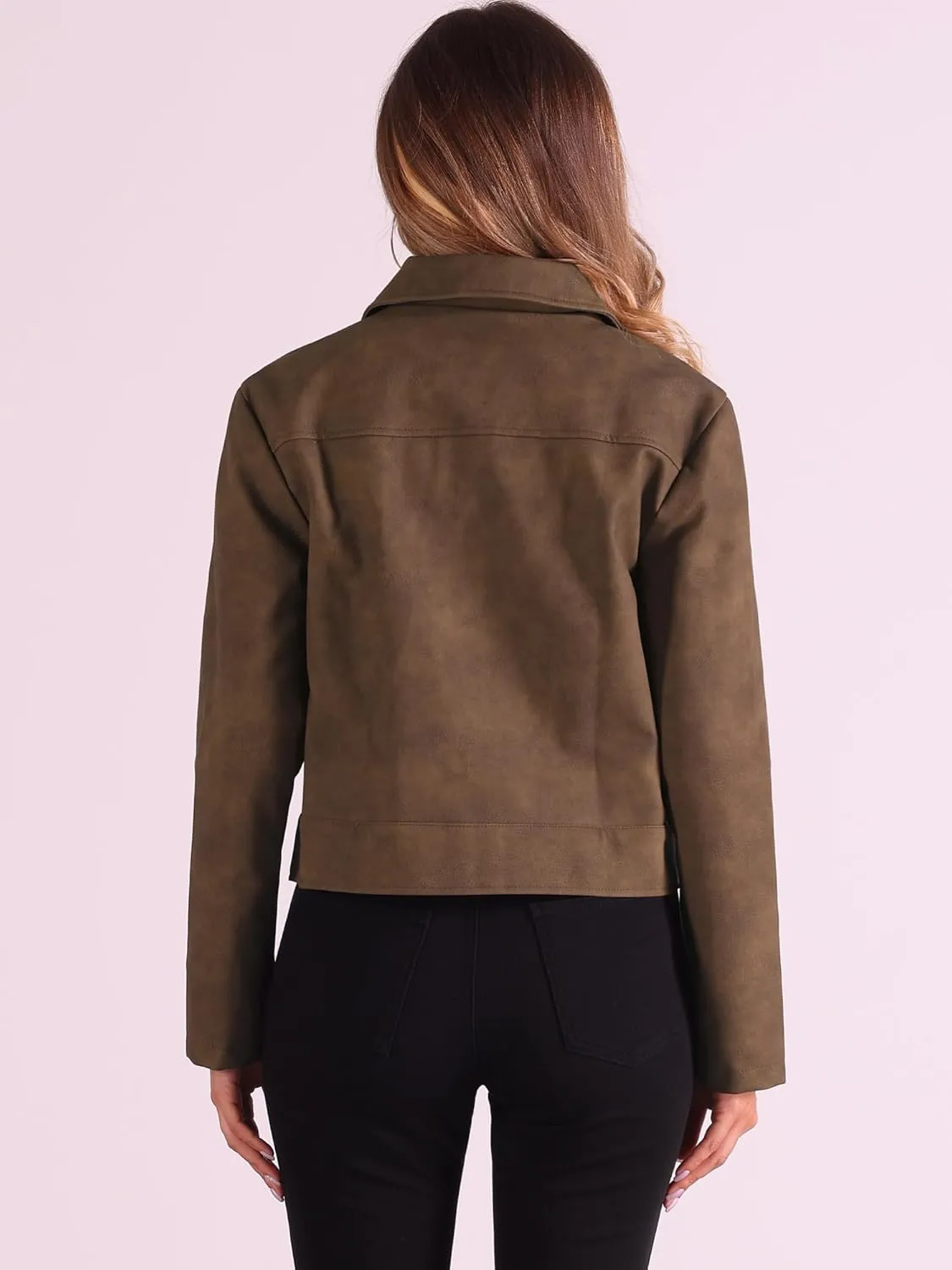 Allegra K Faux Leather Jackets for Women's Zip Up Vintage Distressed 2024 Fall Short PU Moto Biker Jacket