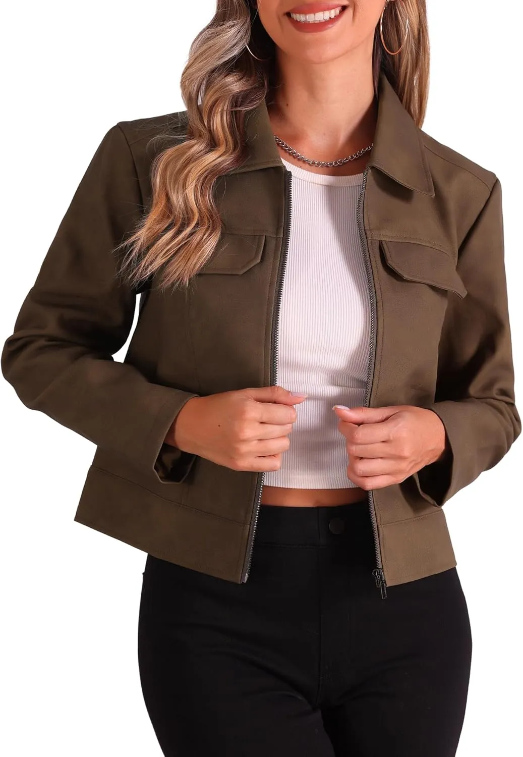 Allegra K Faux Leather Jackets for Women's Zip Up Vintage Distressed 2024 Fall Short PU Moto Biker Jacket