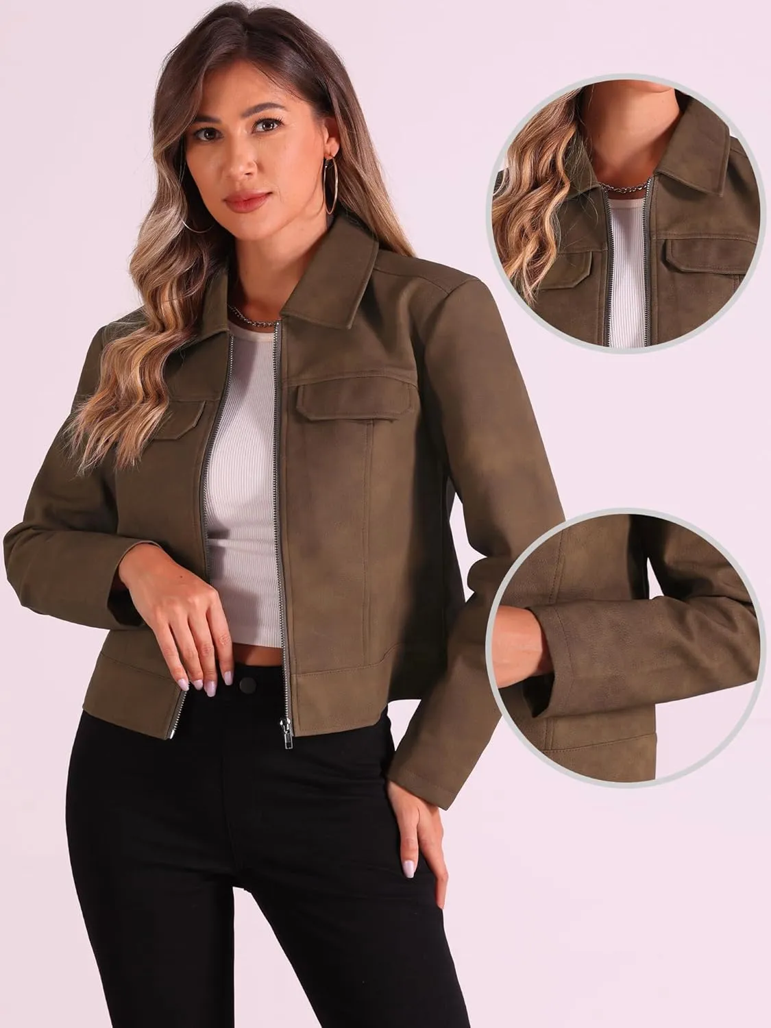 Allegra K Faux Leather Jackets for Women's Zip Up Vintage Distressed 2024 Fall Short PU Moto Biker Jacket