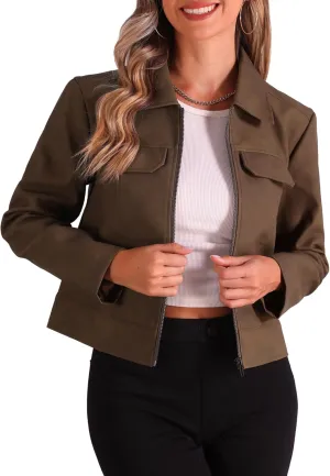 Allegra K Faux Leather Jackets for Women's Zip Up Vintage Distressed 2024 Fall Short PU Moto Biker Jacket