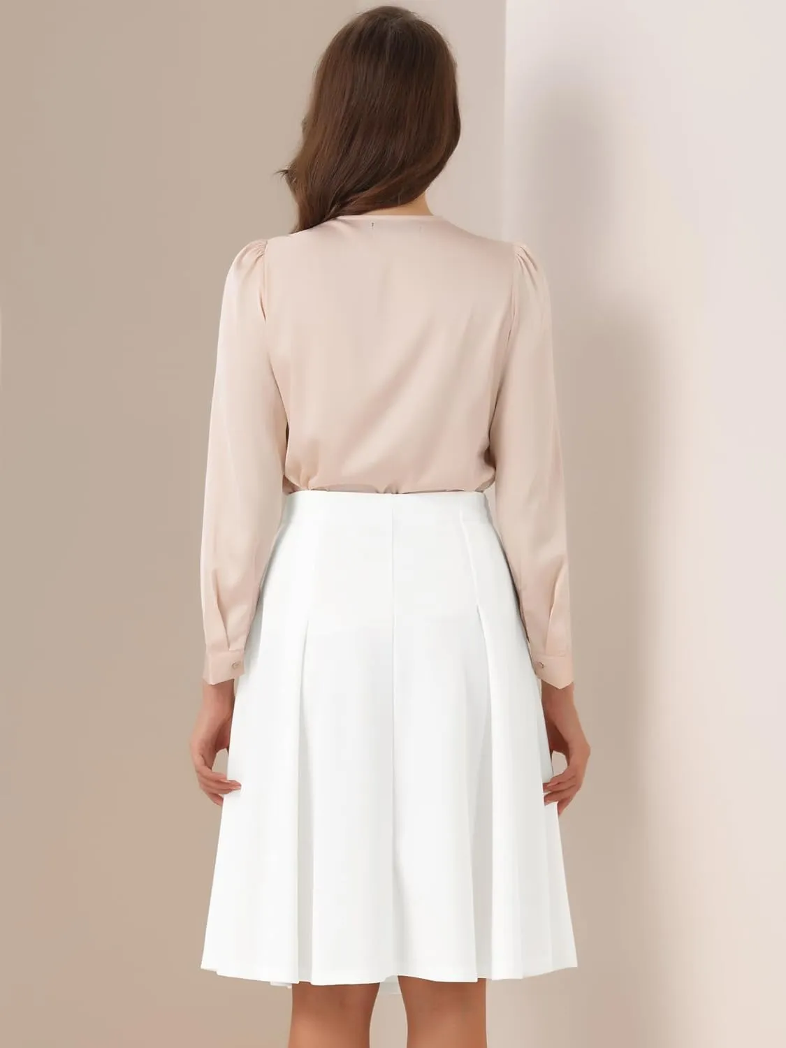Allegra K Women's High Waist Work Office Vintage Pleated Flared Teacher Midi Skirt