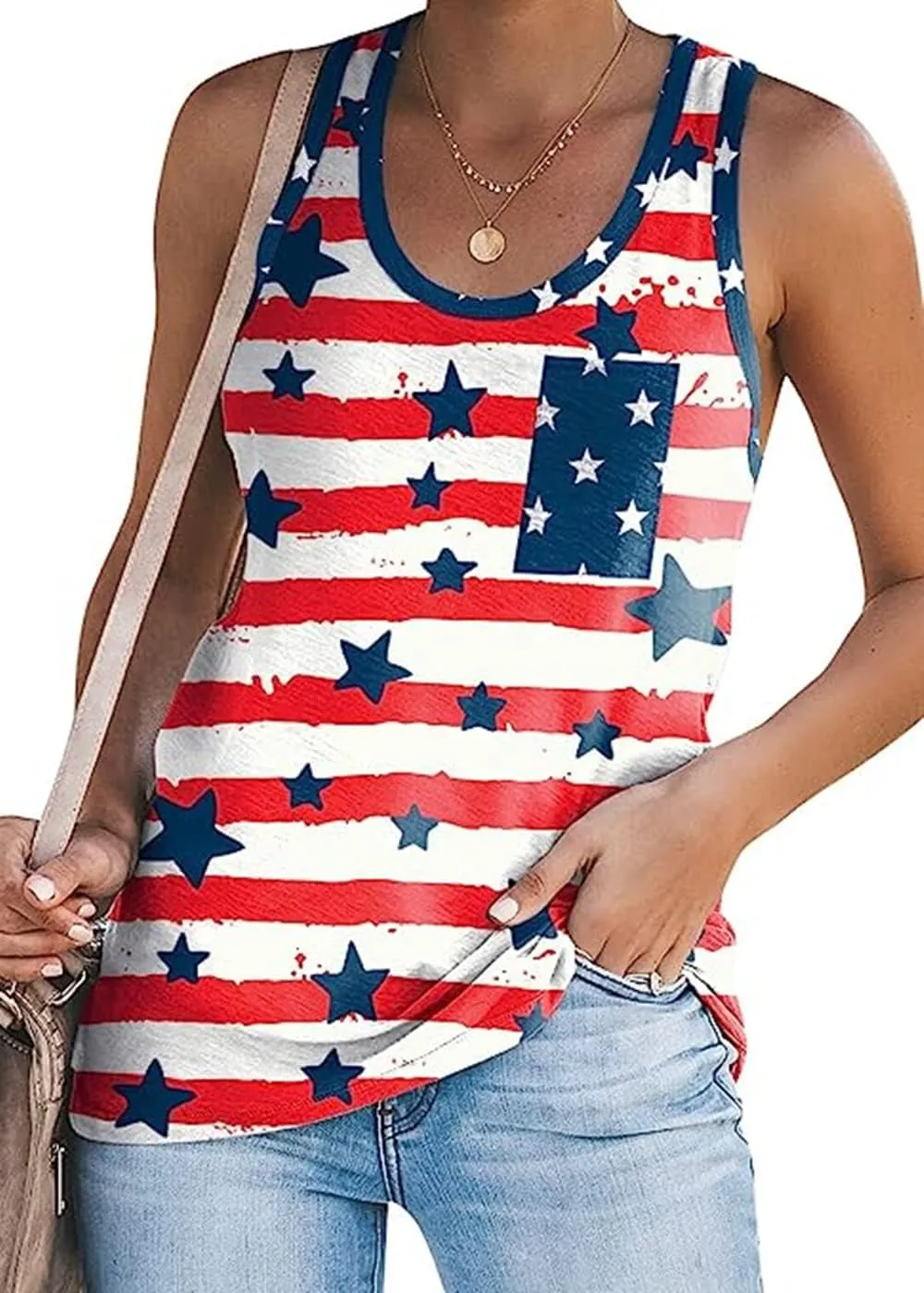 American Flag Tank Tops Women 4th of July Patriotic Shirts Stars Stripes Print Sleeveless T-Shirt USA Flag Tee Tops