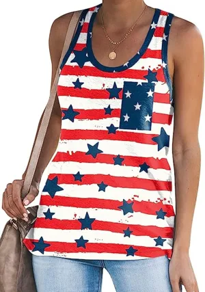 American Flag Tank Tops Women 4th of July Patriotic Shirts Stars Stripes Print Sleeveless T-Shirt USA Flag Tee Tops