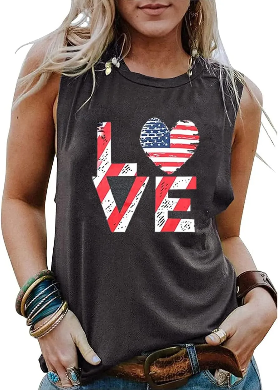American Flag Tank Tops Women 4th of July Patriotic Shirts Stars Stripes Print Sleeveless T-Shirt USA Flag Tee Tops