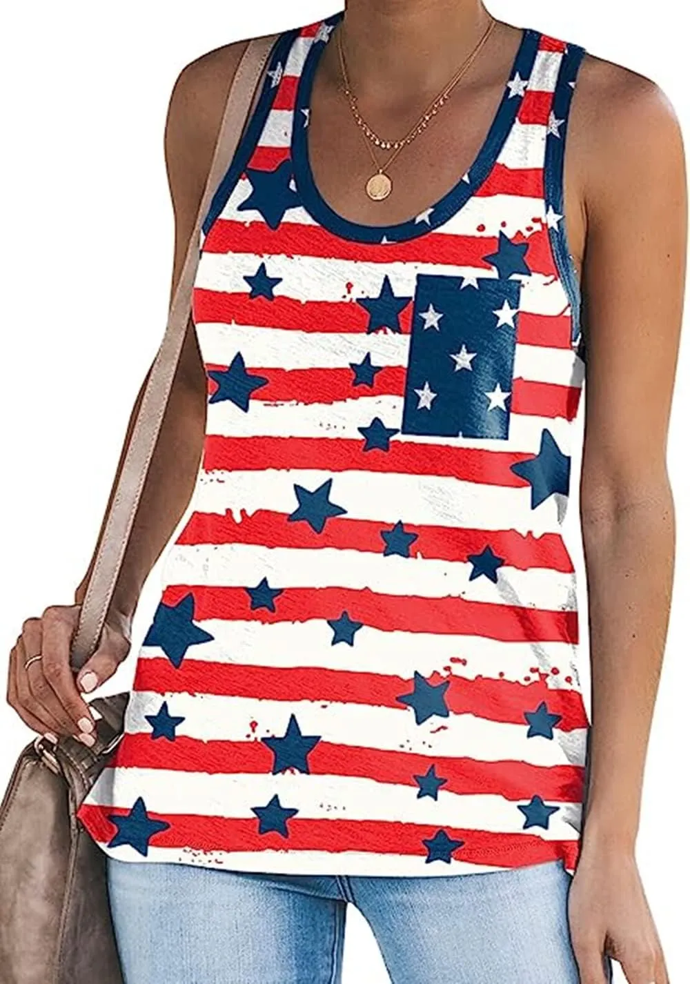 American Flag Tank Tops Women 4th of July Patriotic Shirts Stars Stripes Print Sleeveless T-Shirt USA Flag Tee Tops