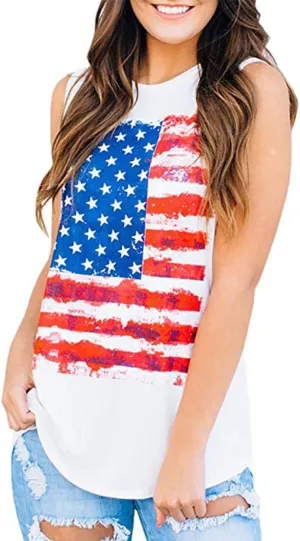 American Flag Tank Tops Women 4th of July Patriotic Shirts Stars Stripes Print Sleeveless T-Shirt USA Flag Tee Tops