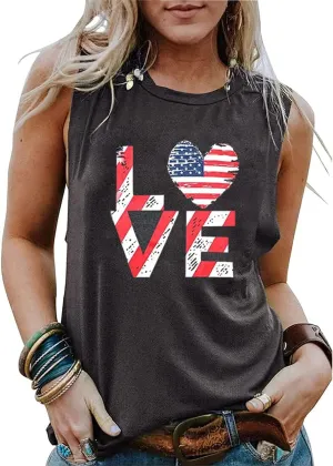 American Flag Tank Tops Women 4th of July Patriotic Shirts Stars Stripes Print Sleeveless T-Shirt USA Flag Tee Tops