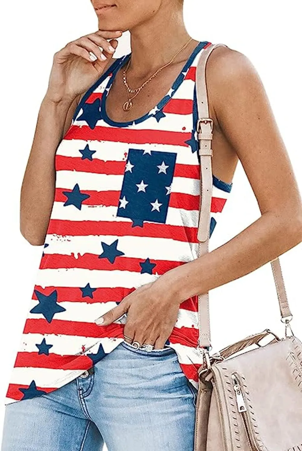 American Flag Tank Tops Women 4th of July Patriotic Shirts Stars Stripes Print Sleeveless T-Shirt USA Flag Tee Tops