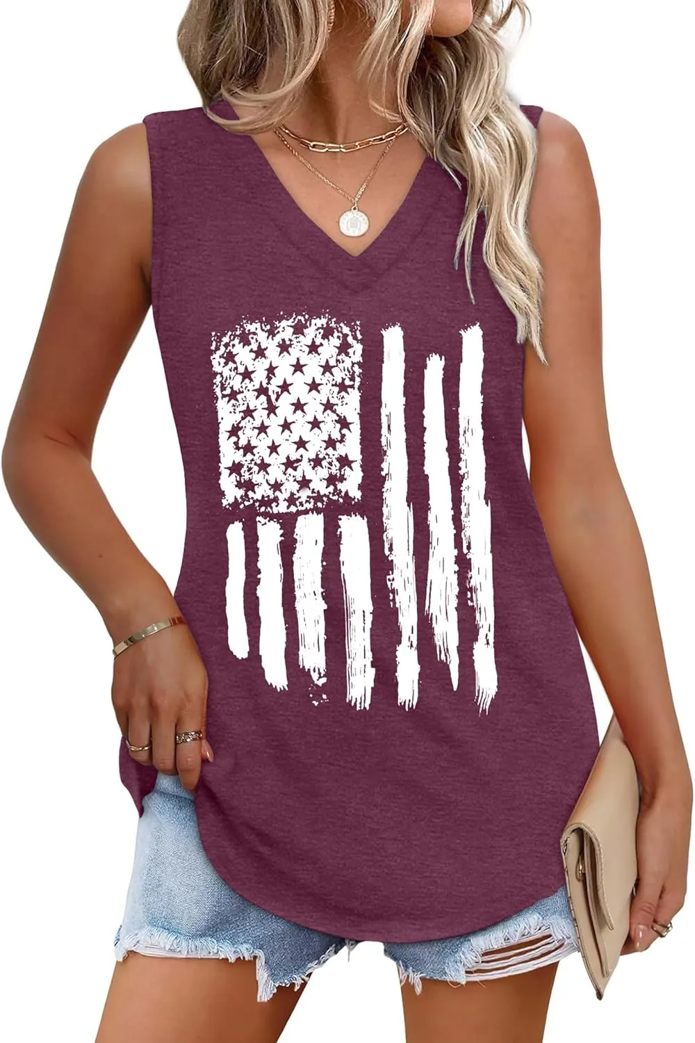 American Flag Tank Tops Women V Neck Patriotic Star Striped Shirt 4th of July Sequin Vest USA Girls Tee