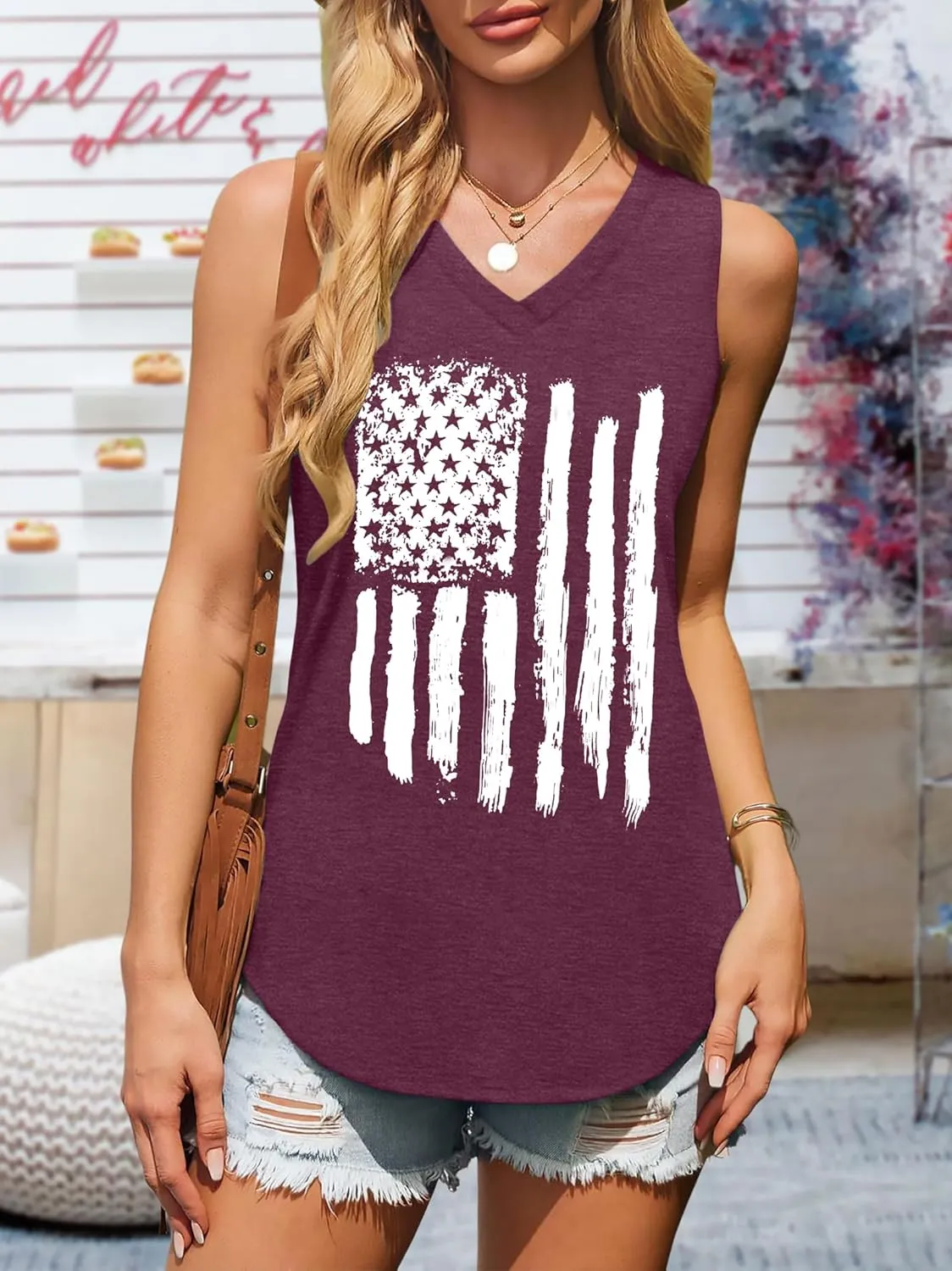 American Flag Tank Tops Women V Neck Patriotic Star Striped Shirt 4th of July Sequin Vest USA Girls Tee