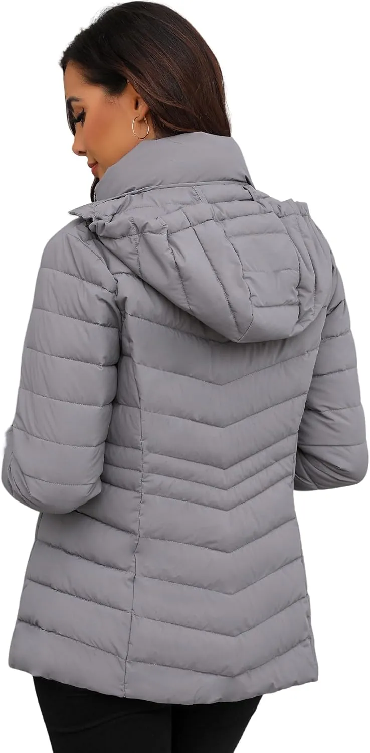 ANOTHER CHOICE Womens Packable Puffer Jacket, Lightweight Puffer Coat with Hood Winter Puffy Jacket for Women