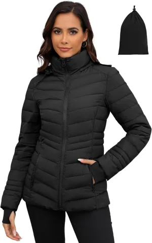 ANOTHER CHOICE Womens Packable Puffer Jacket, Lightweight Puffer Coat with Hood Winter Puffy Jacket for Women