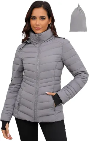 ANOTHER CHOICE Womens Packable Puffer Jacket, Lightweight Puffer Coat with Hood Winter Puffy Jacket for Women
