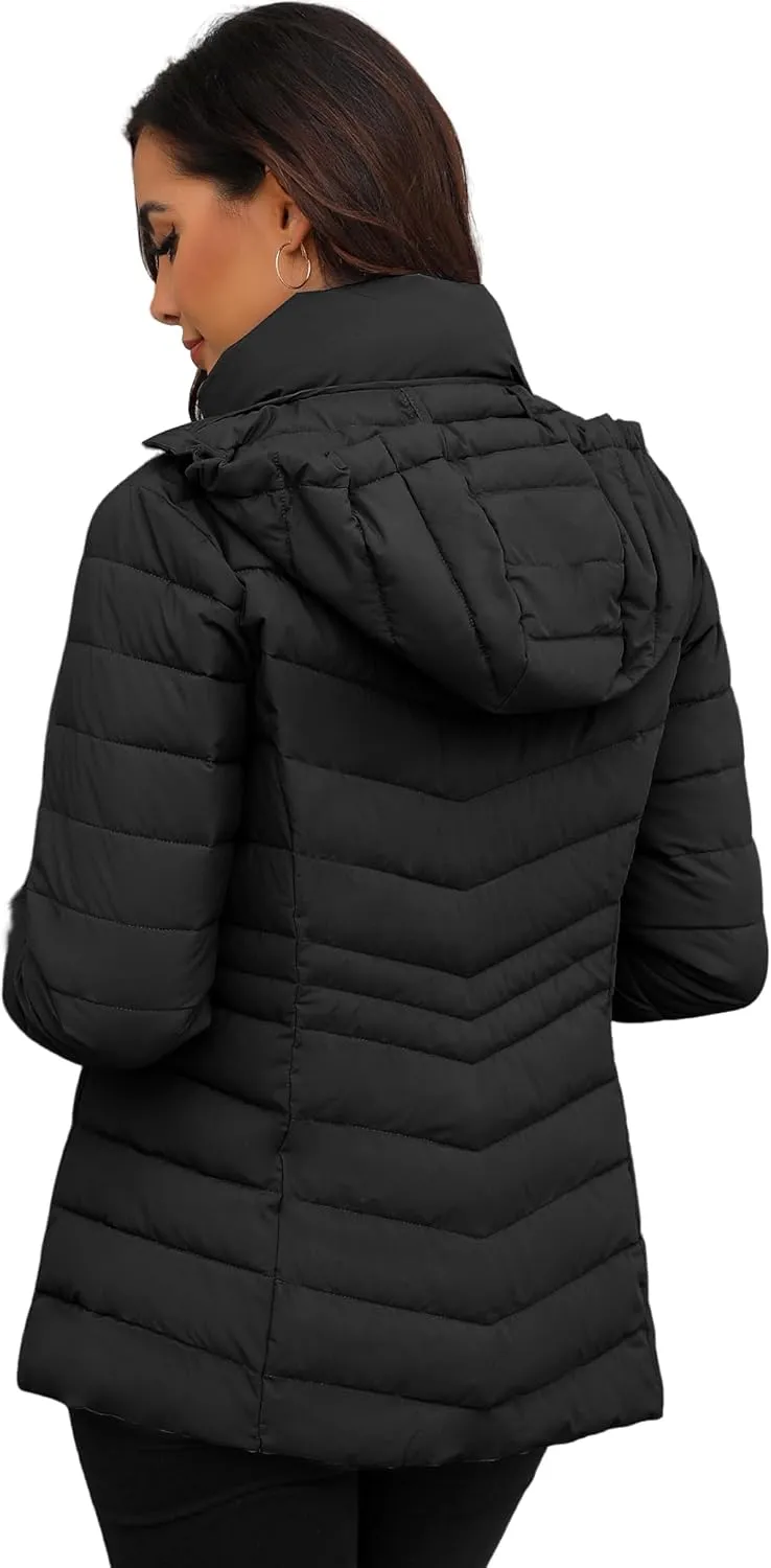 ANOTHER CHOICE Womens Packable Puffer Jacket, Lightweight Puffer Coat with Hood Winter Puffy Jacket for Women
