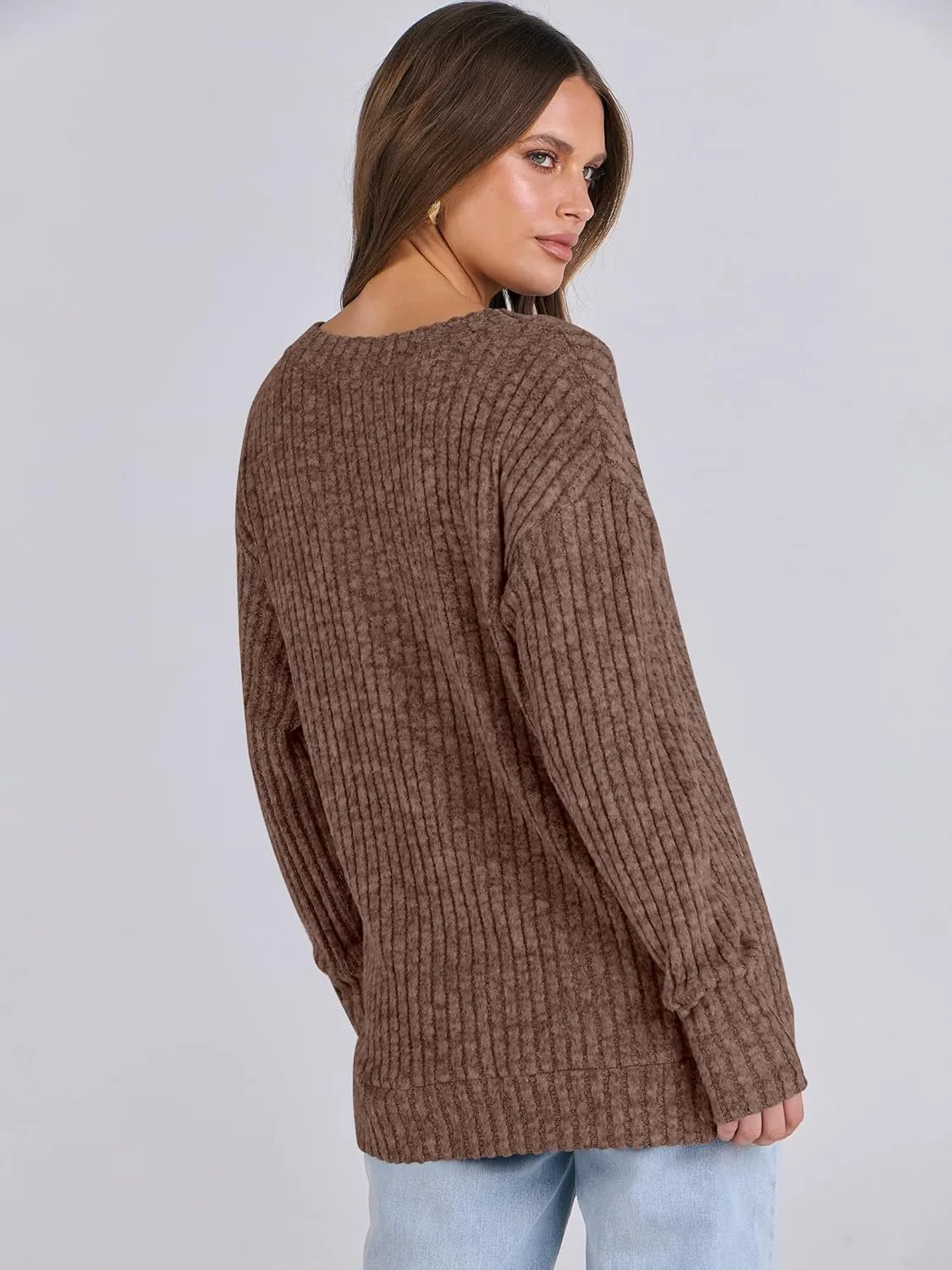 ANRABESS Long Sleeve Shirts for Women V Neck Casual Fall Tops Loose Fit Lightweight Sweaters Tunic Fashion 2024 Clothes