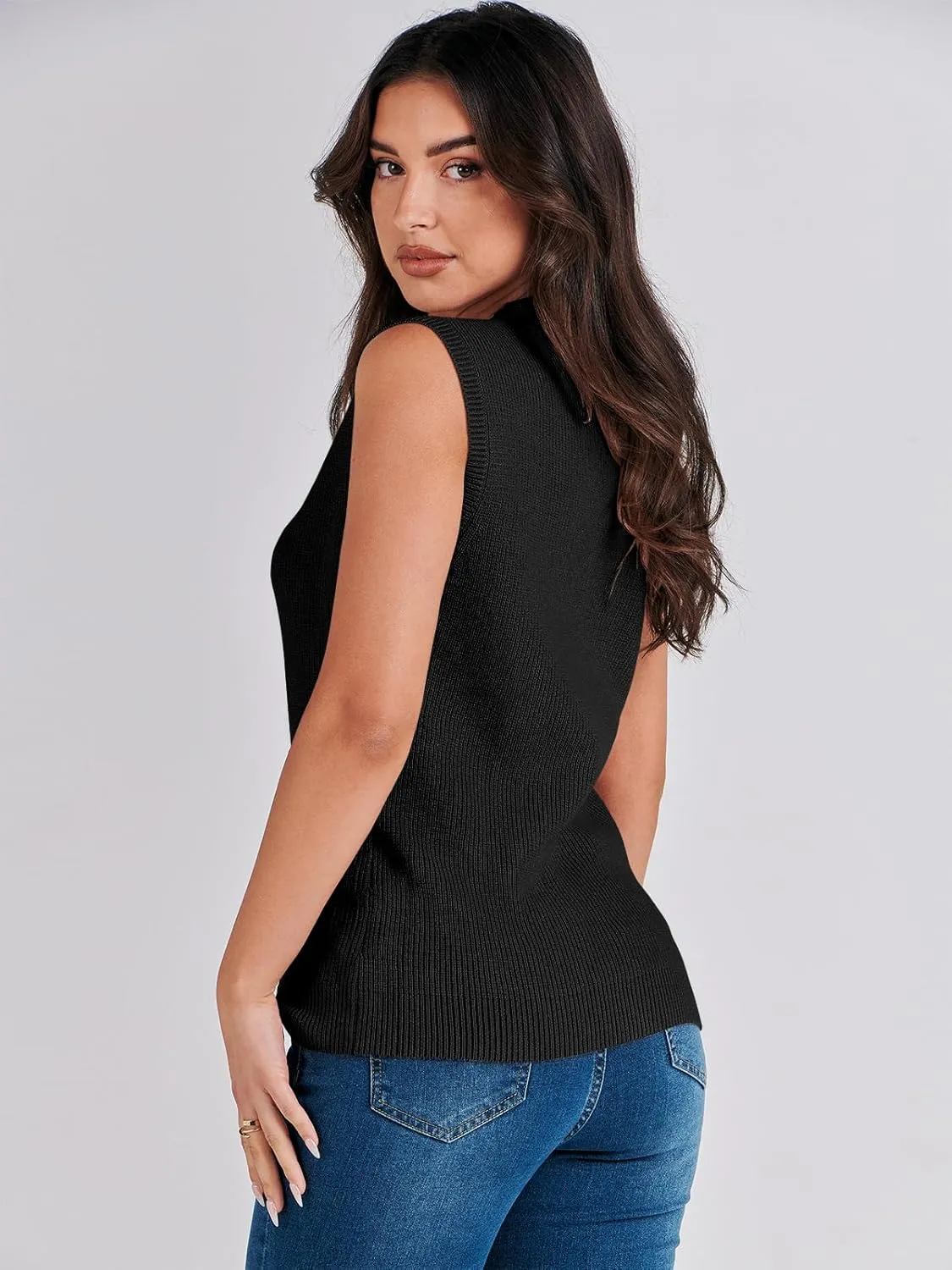 ANRABESS Womens Summer Sleeveless Tops Casual Mock Neck Loose Fit Knit Lightweight Sweater Pullover Top