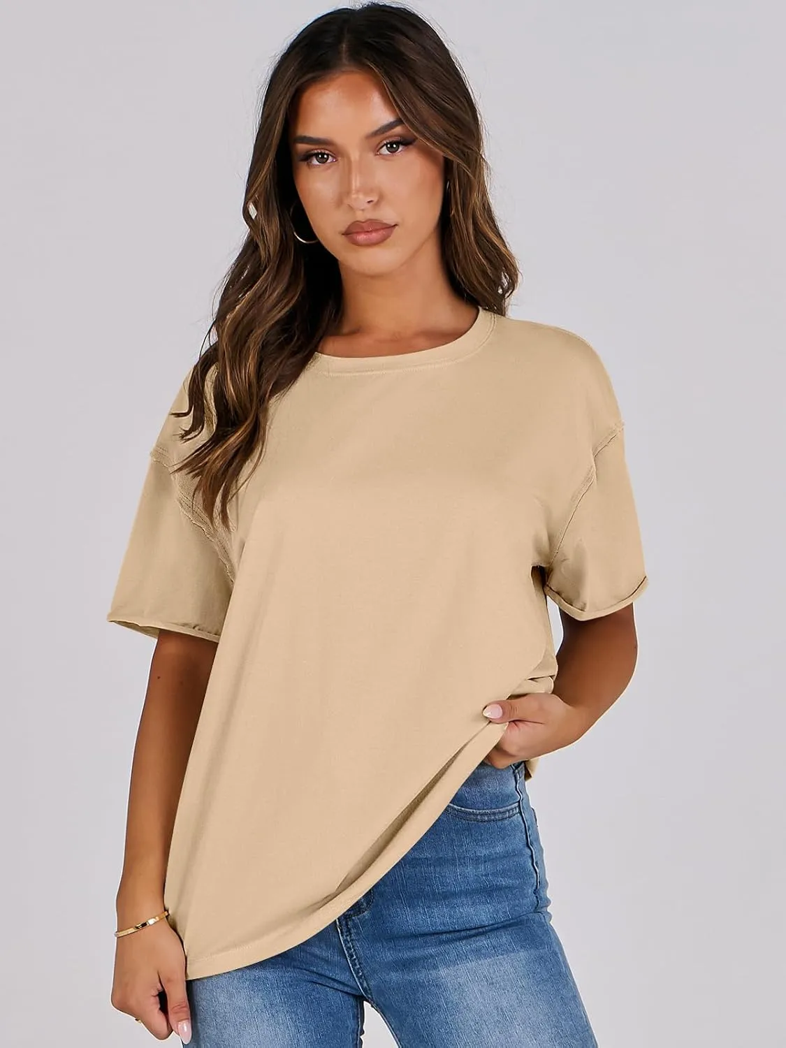 ANRABESS Womens Tops Oversized T Shirts Loose Fit Short Sleeve Crewneck Summer Casual 2025 Trendy Boxy Tee Blouse