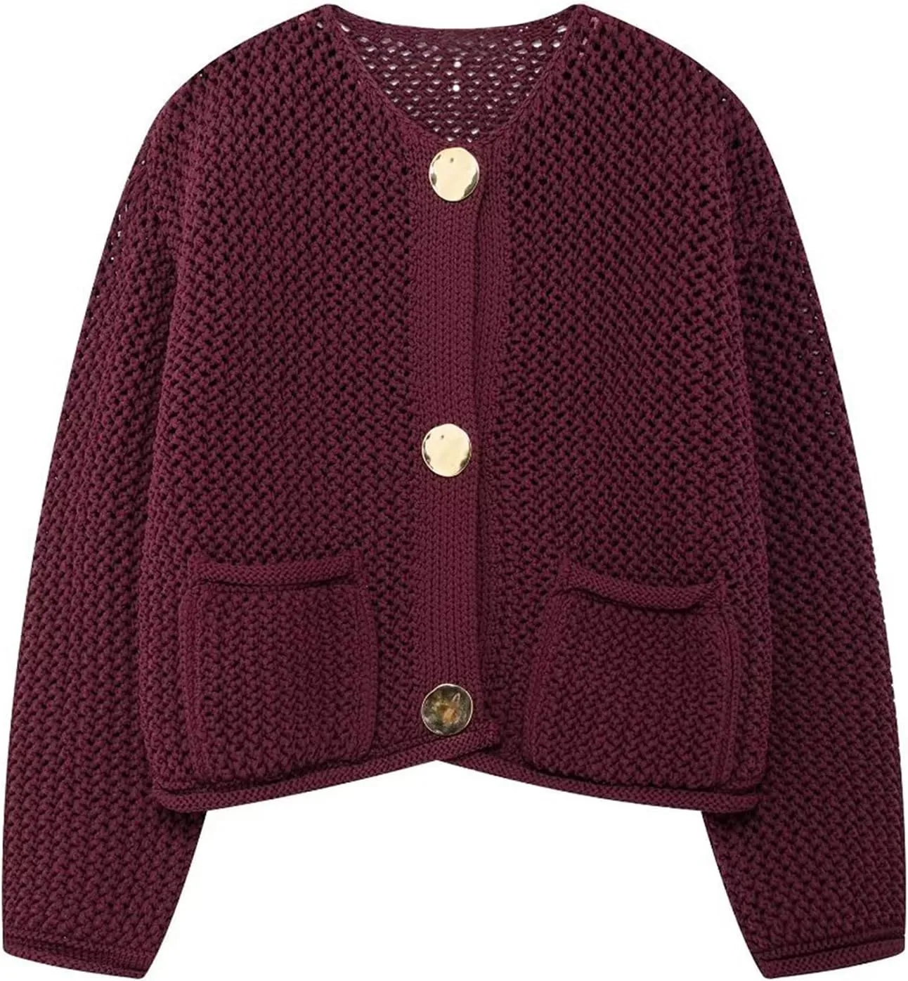 Arssm Womens Cardigan Sweaters 2024 V Neck Long Sleeve Sweater Button Down Knit Sweater Top with Pockets