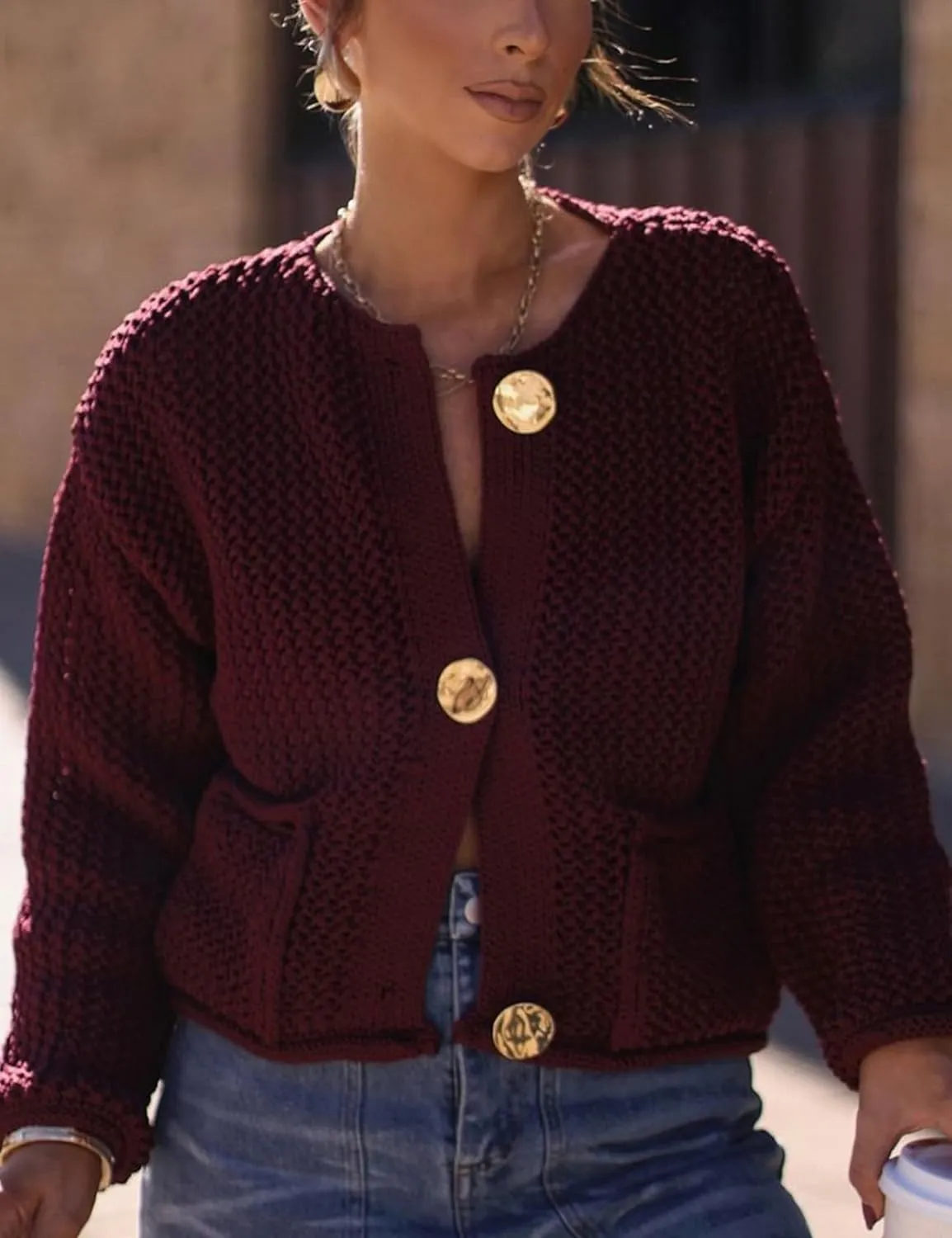 Arssm Womens Cardigan Sweaters 2024 V Neck Long Sleeve Sweater Button Down Knit Sweater Top with Pockets