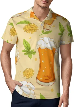 Beer Flowers and Leaf Men's Polo Shirt Short Sleeve Casual Athletic Quick Dry Golf T-Shirts