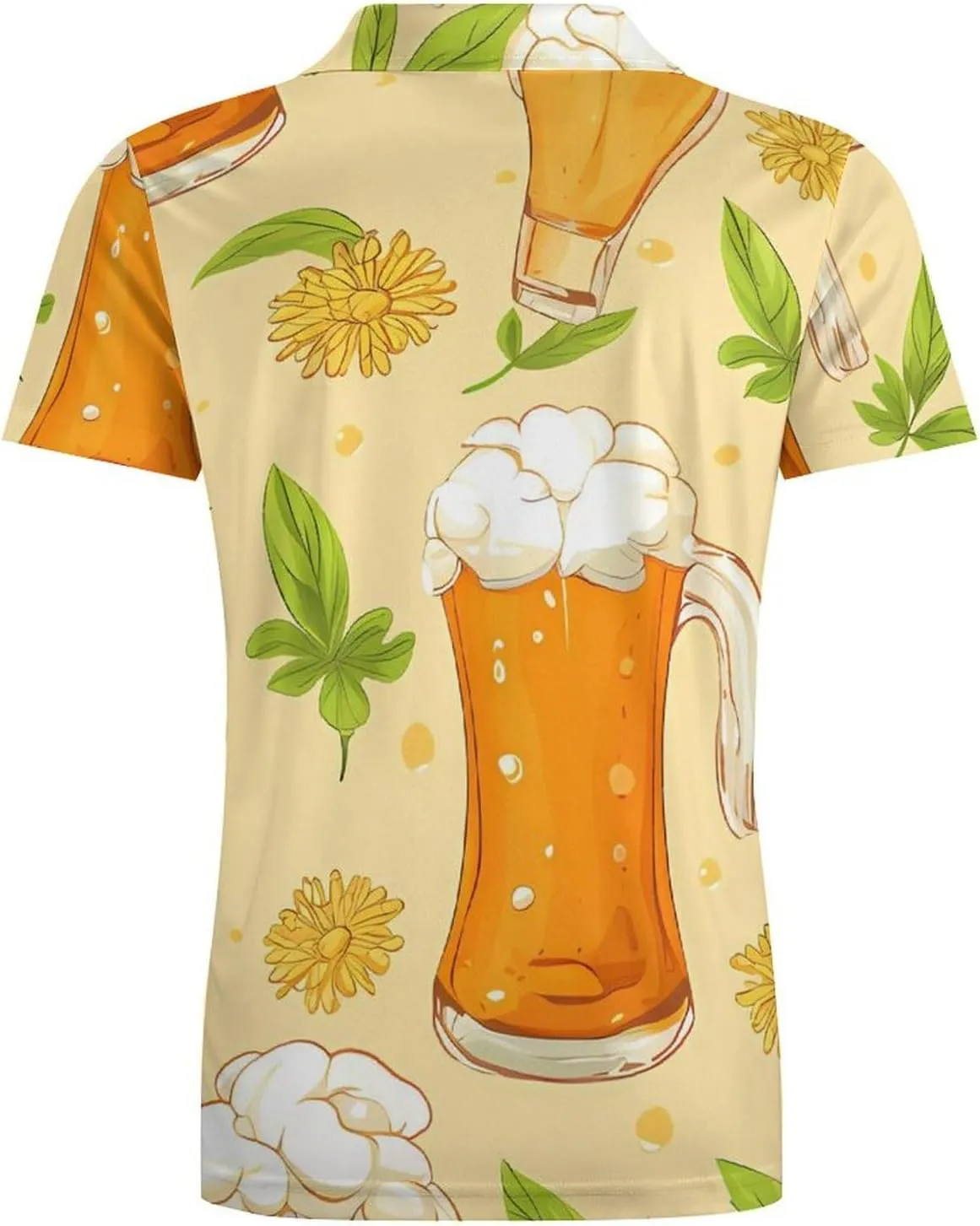 Beer Flowers and Leaf Men's Polo Shirt Short Sleeve Casual Athletic Quick Dry Golf T-Shirts
